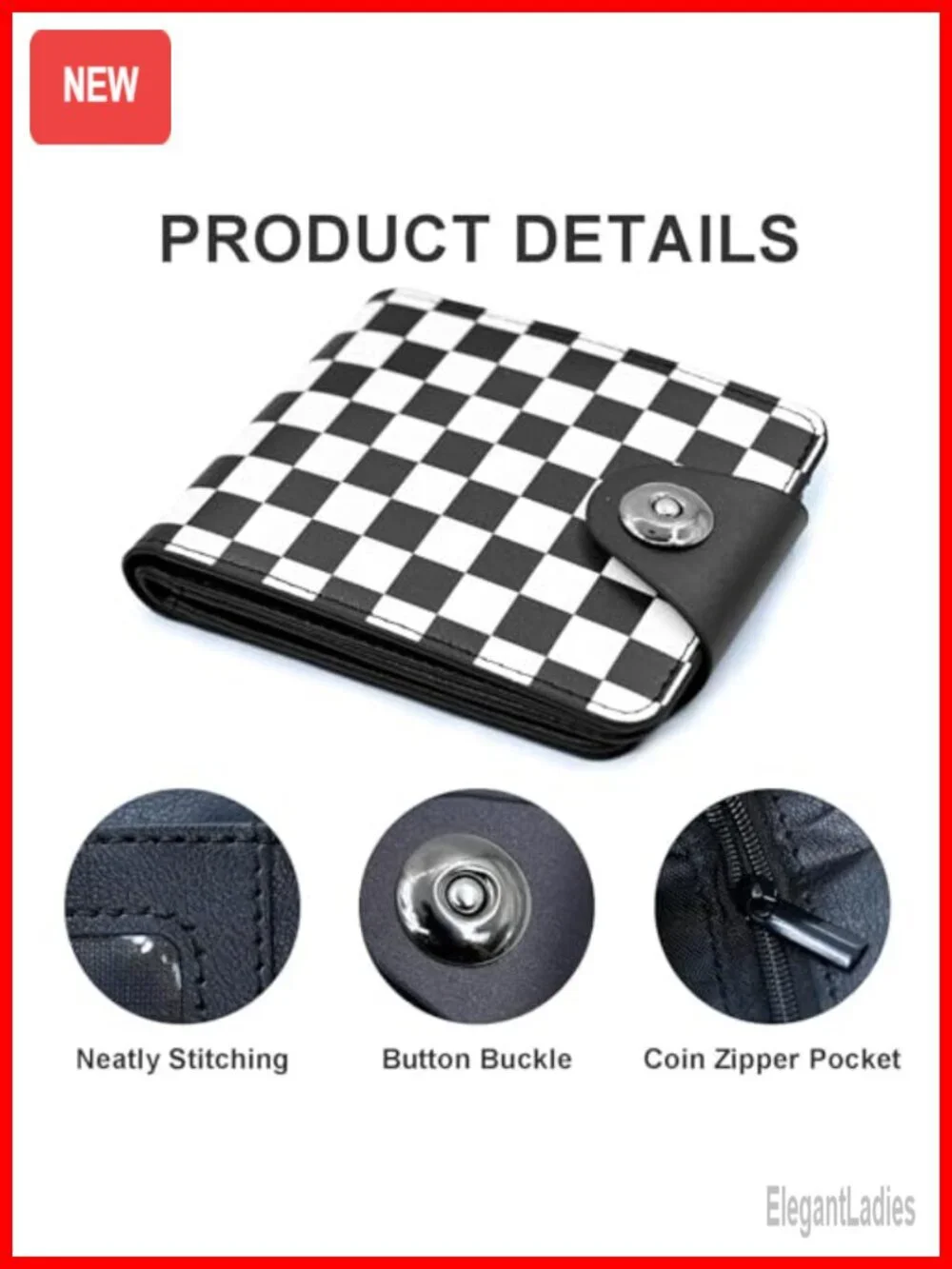 Checkered Slim Bifold Credit Wallet RFID Blocking Card Holder Zipper Coin Pocket